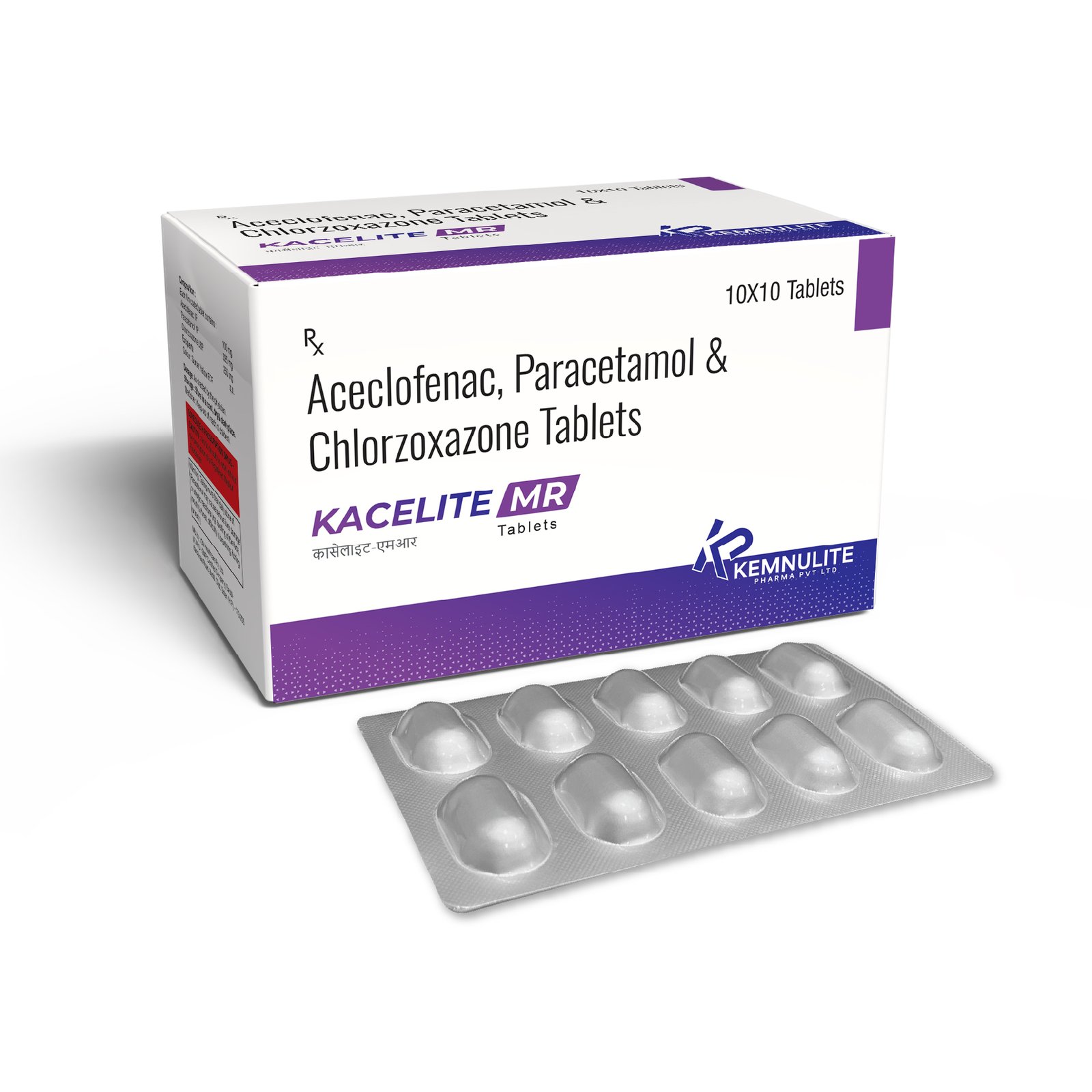 Aceclofenac 100 Mg + Paracetamol 325 Mg + Chlorzoxazone 250 Mg Kacelite MR Tablet